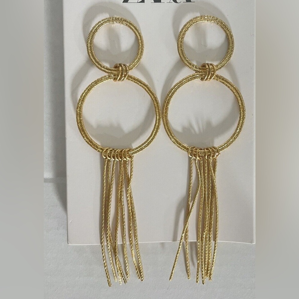 Zara hoop, and chain, gold-TONE earrings, Elegant Gold Dangle Earrings NWT